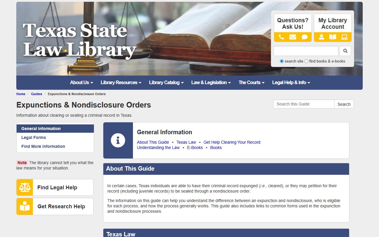 Texas State Law Library expunction and nondisclosure guide for Hays County