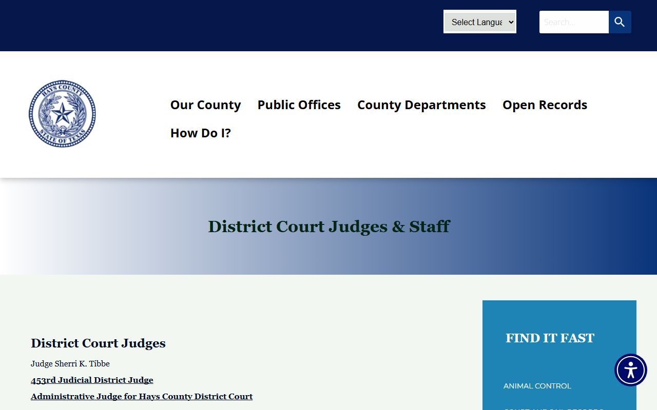 Hays County District Court judges and staff for court records
