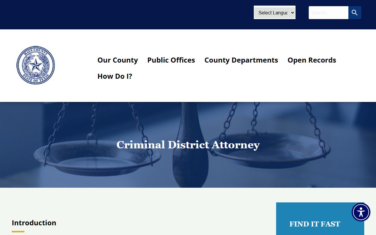 Hays County Criminal District Attorney page for arrest and criminal records
