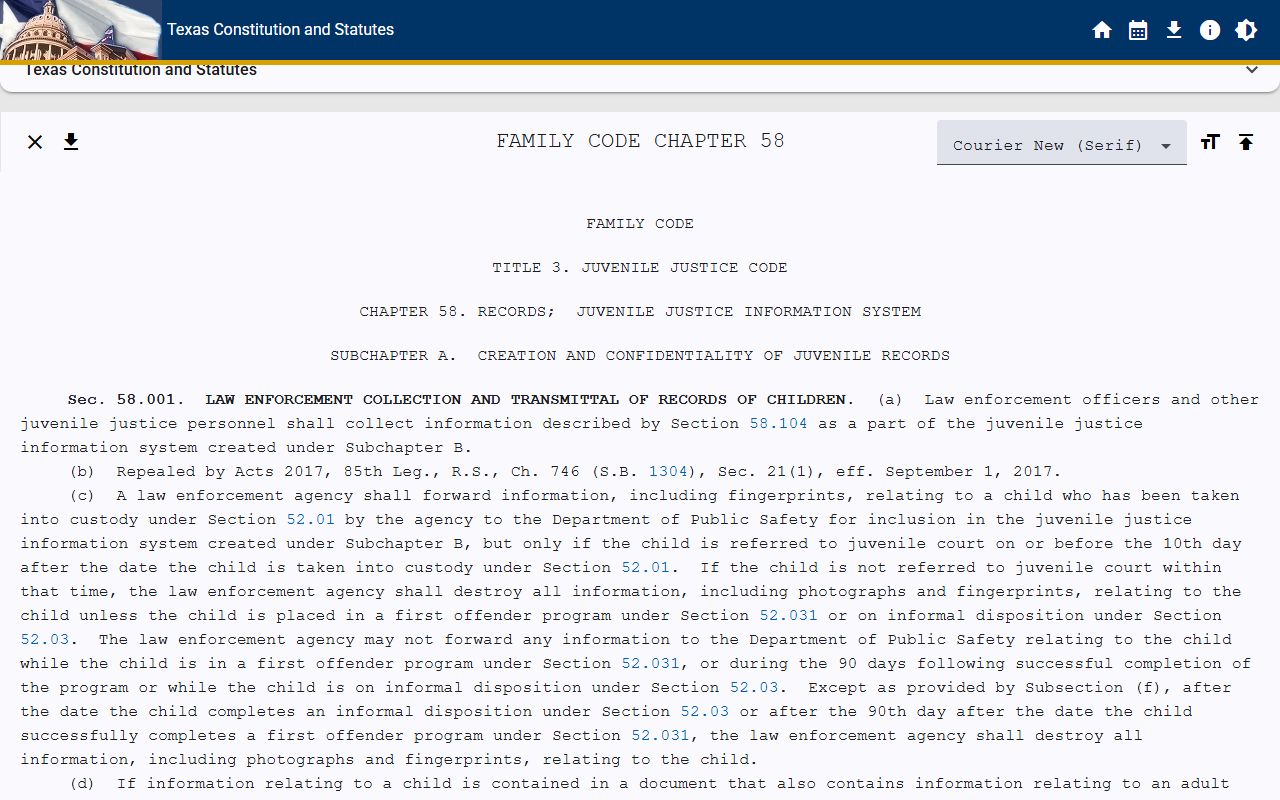 Texas juvenile records law limiting Hays County criminal records access