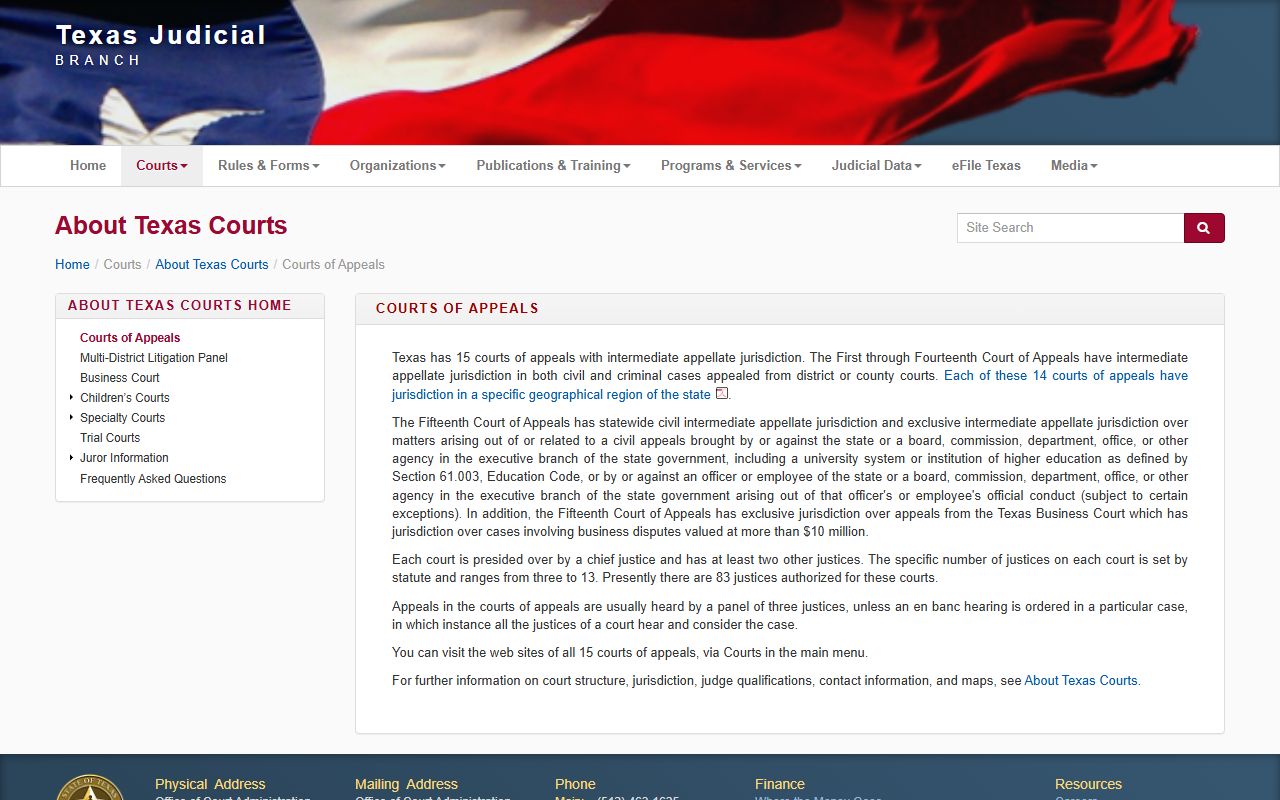 Texas Courts of Appeals page for Hays County district court appeals