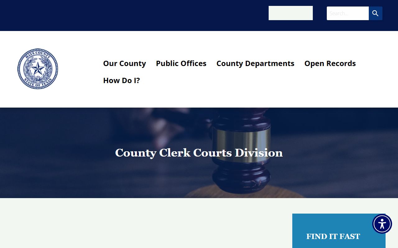 Hays County Clerk Courts Division page for county court records