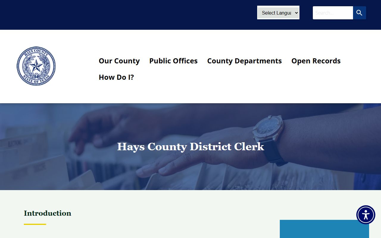 Hays County District Clerk office page for court records