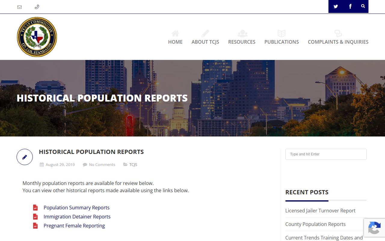 Texas historical jail population reports used for Hays County trends