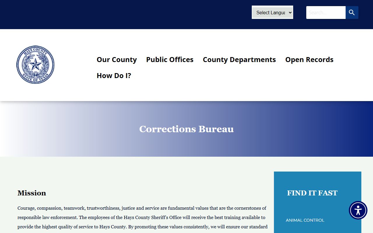 Hays County Corrections Bureau page for inmate records and jail contacts