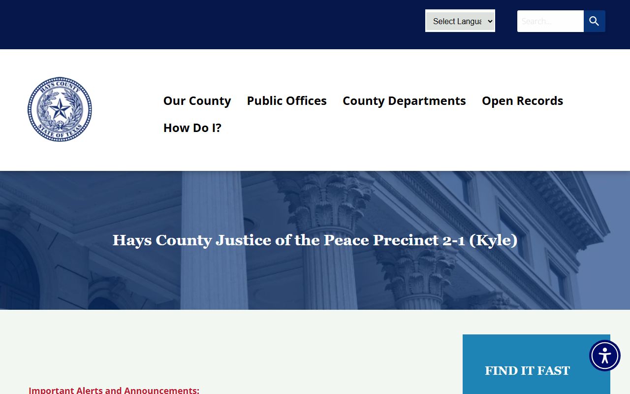 Hays County JP 2-1 Kyle court records page