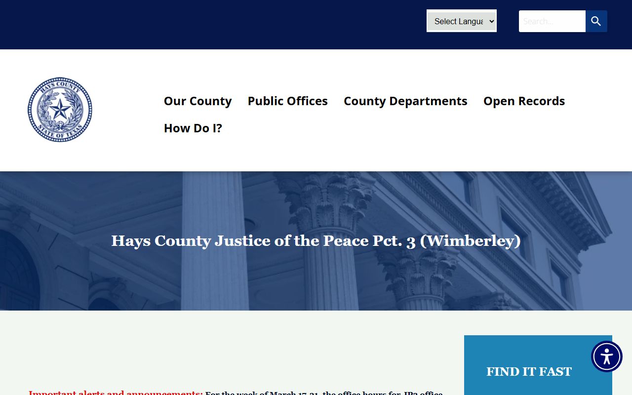 Hays County JP 3 Wimberley court records page