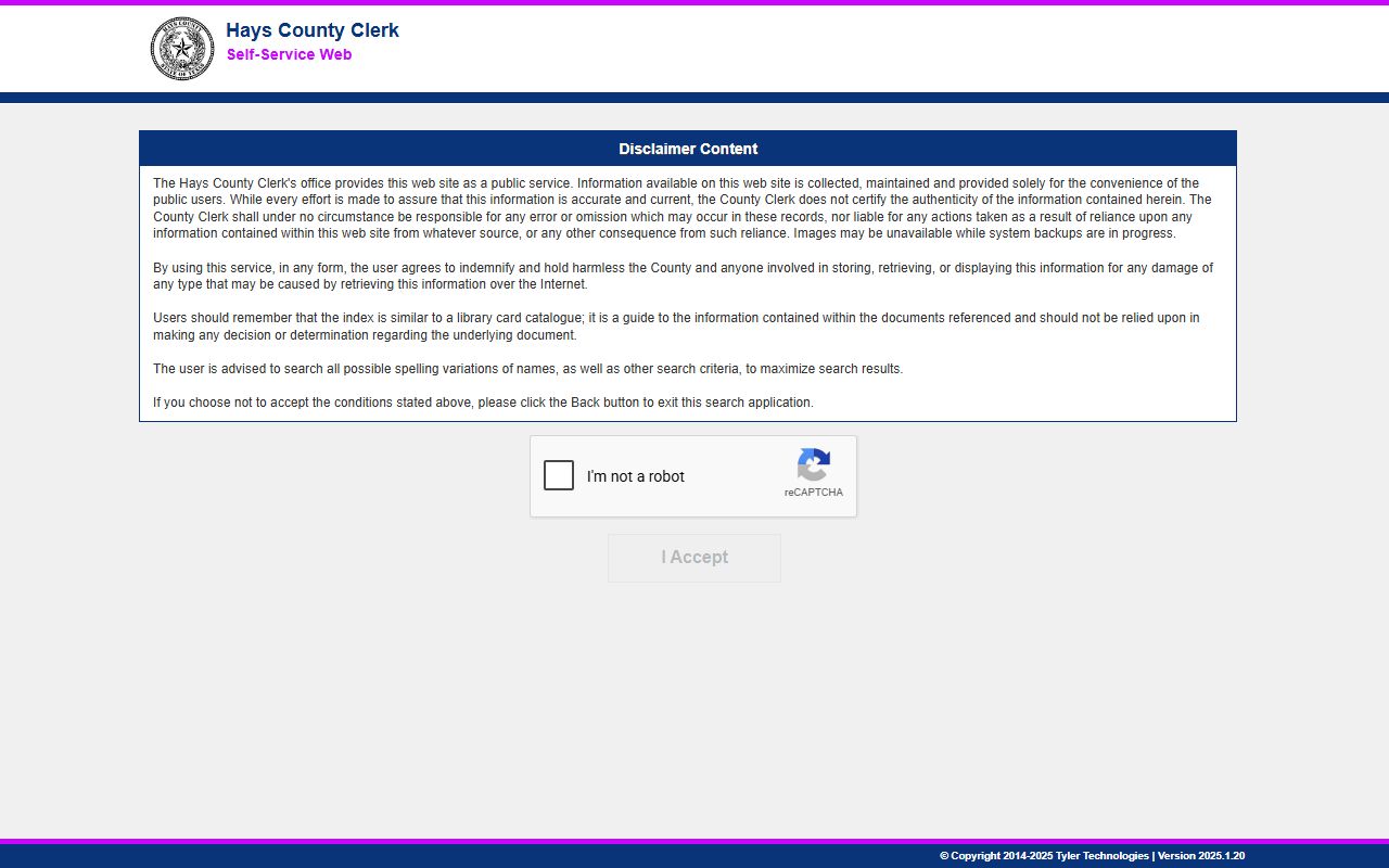 Hays County Clerk Self-Service Web for public property records