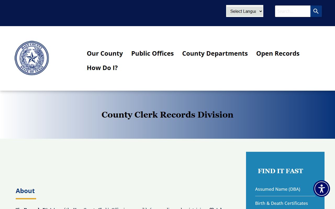Hays County Clerk Records Division for public records