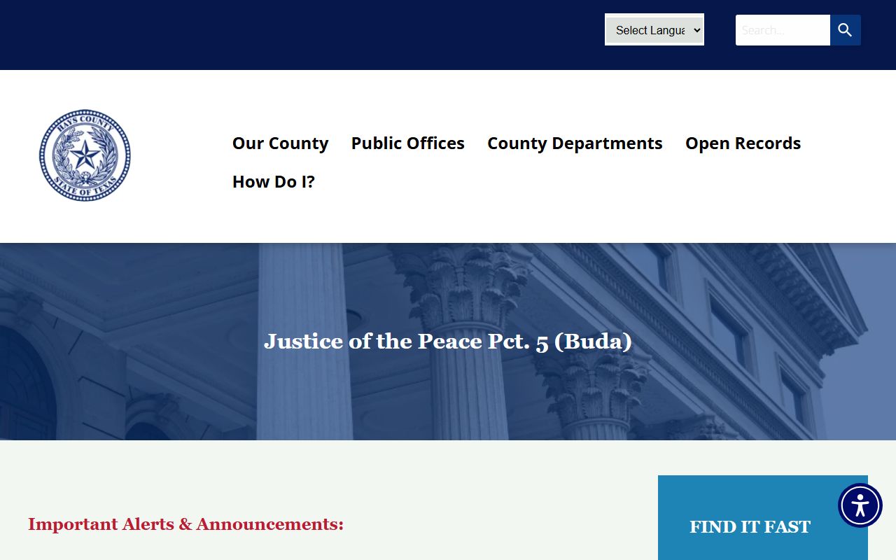 Hays County JP 5 Buda page for warrant and fine-only records